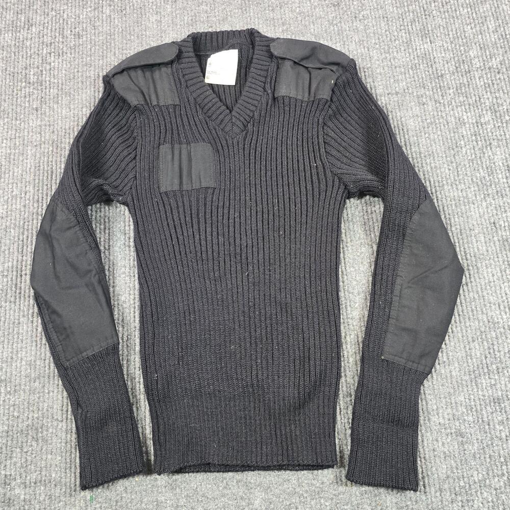 Vintage Brigade Quartermasters Sweater Mens Medium Black V Neck Woolly Pully